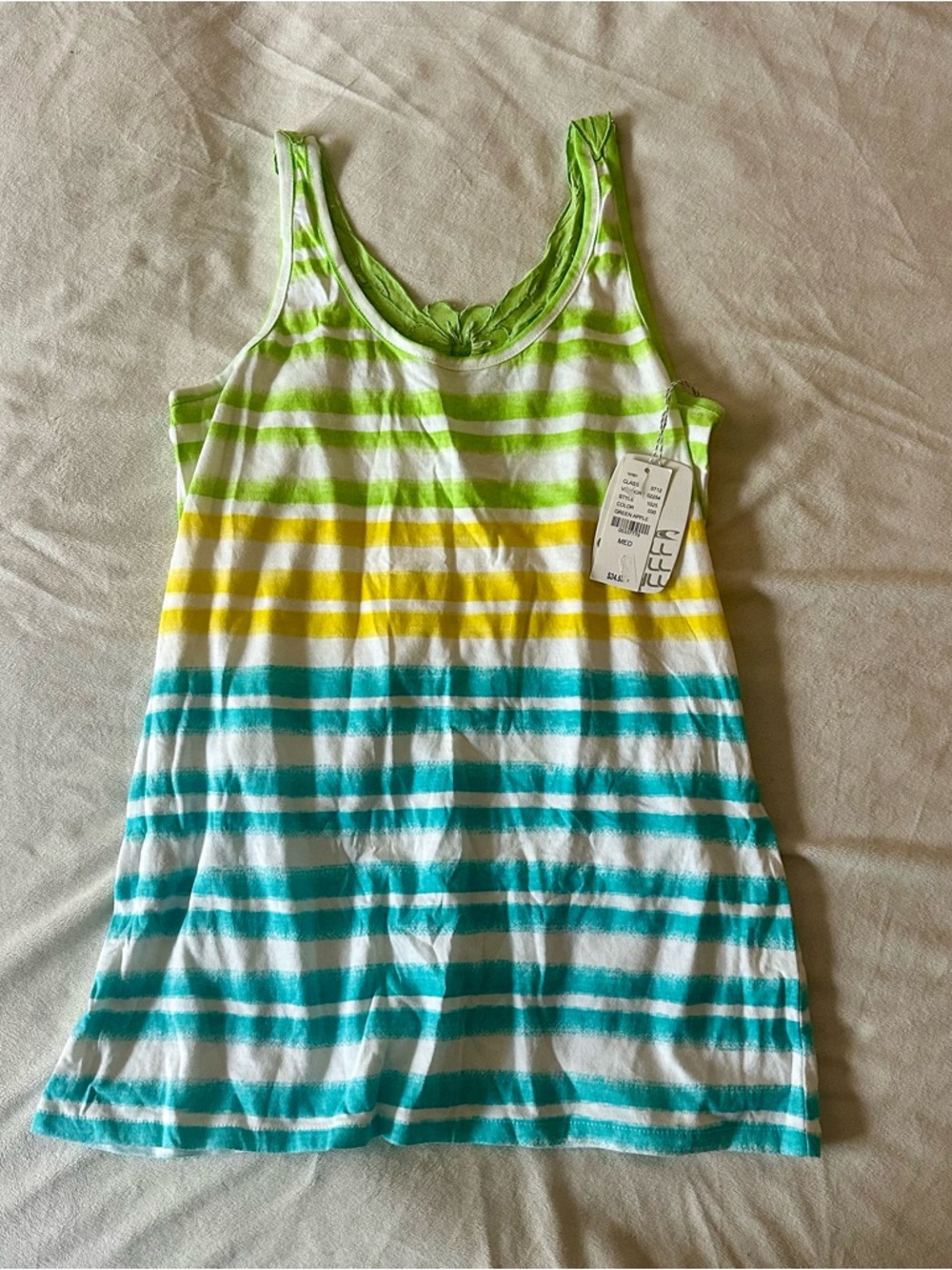 O'Neill Striped Tank Tunic in Lime Green, Yellow & Teal Y2K